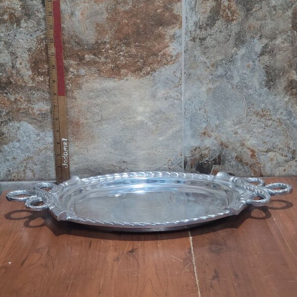 Vintage Aluminum Footed Serving Platter Tray Large Heavy - Picture 10 of 10